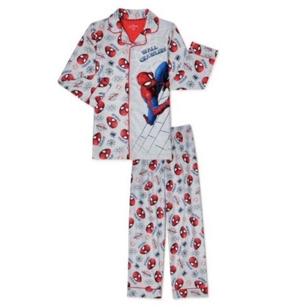 Marvel Spider-Man Pajama Set Boys Size 4/5 Gray New 2pc Fleece Wall Crawler